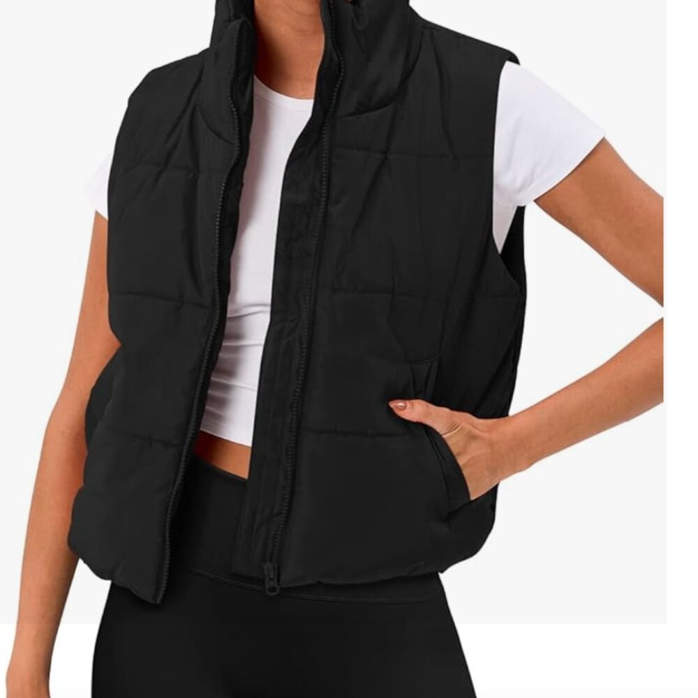 AUTOMET Puffer Vest Women Sleeveless Winter Cropped Outerwear Warm Puffer